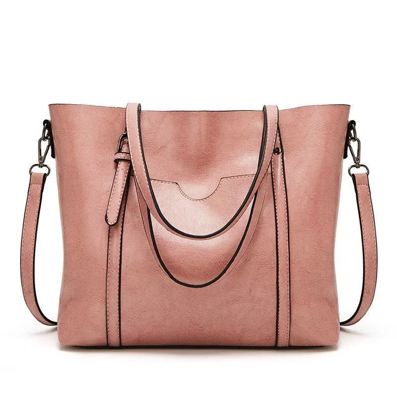 Women Tote Shoulder Bag | Oil Wax Leather Handbag Pink