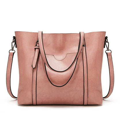 Women Tote Shoulder Bag | Oil Wax Leather Handbag Pink