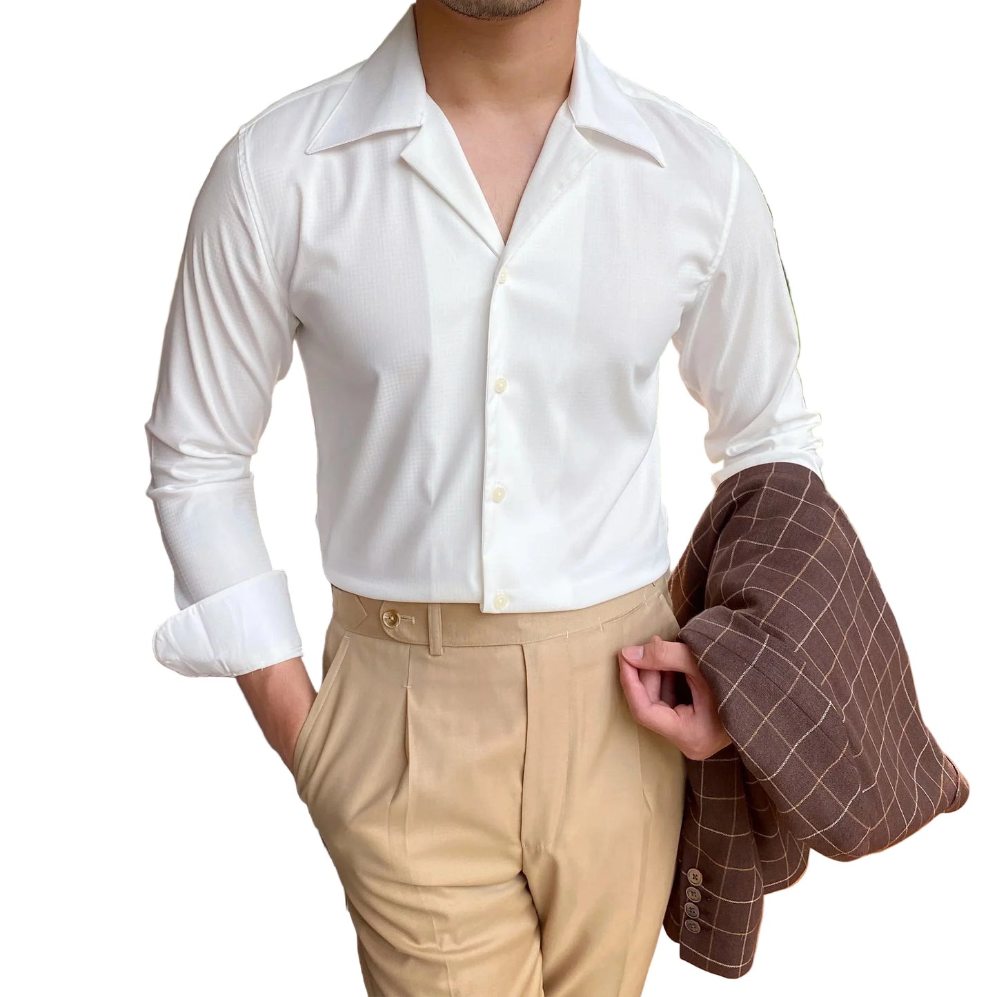Men Summer Wrinkle Resistant Shirt | Cuban Collar Shirt | Business Shirt | Tuxedo Shirt