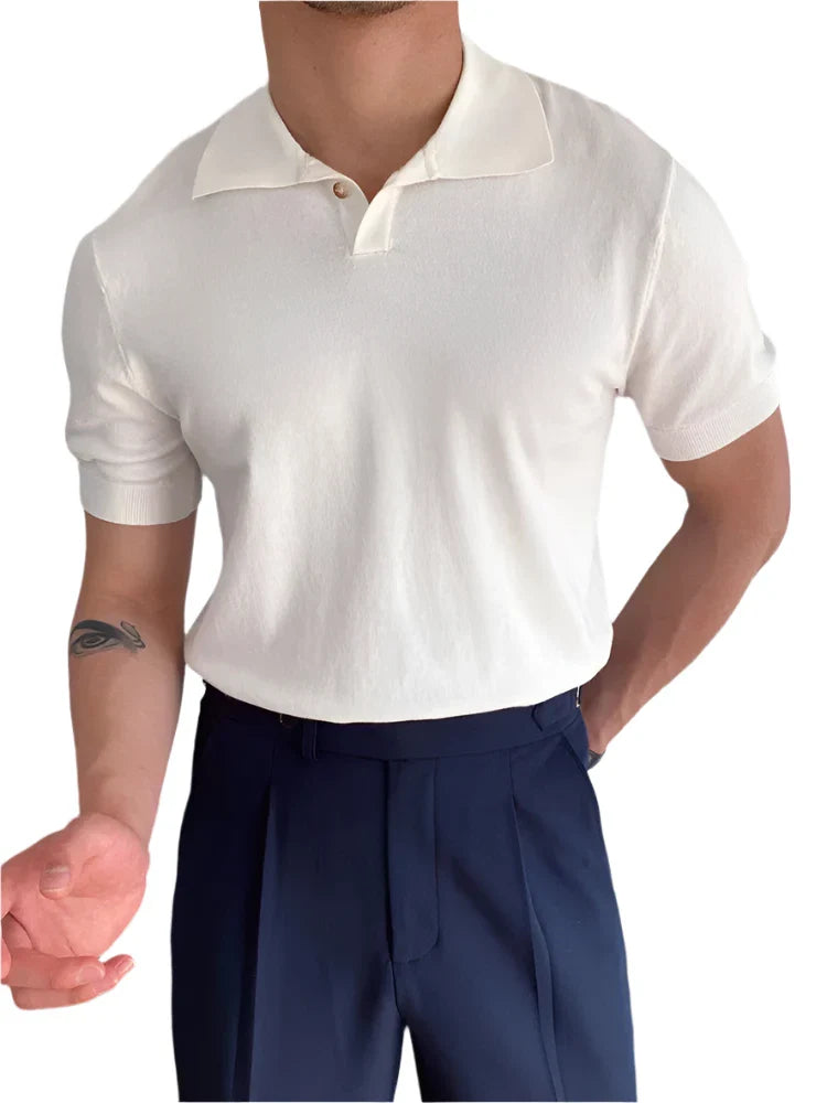 Men’s Casual Plain Short Sleeves Polo Shirts | Turn-down Collar Summer Pullover White 2