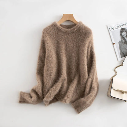 Women Alpaca Sweater | O-Neck | Loose | Knitted Pullover | Winter Sweater Camel One Size