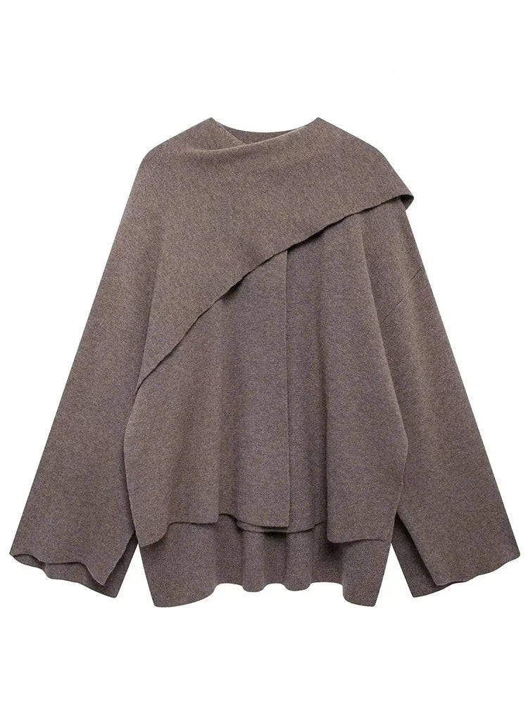 Women Scarf Jacket | Knitted Cape Cloak | Short Cape Coat Brown