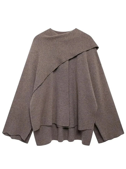 Women Scarf Jacket | Knitted Cape Cloak | Short Cape Coat Brown