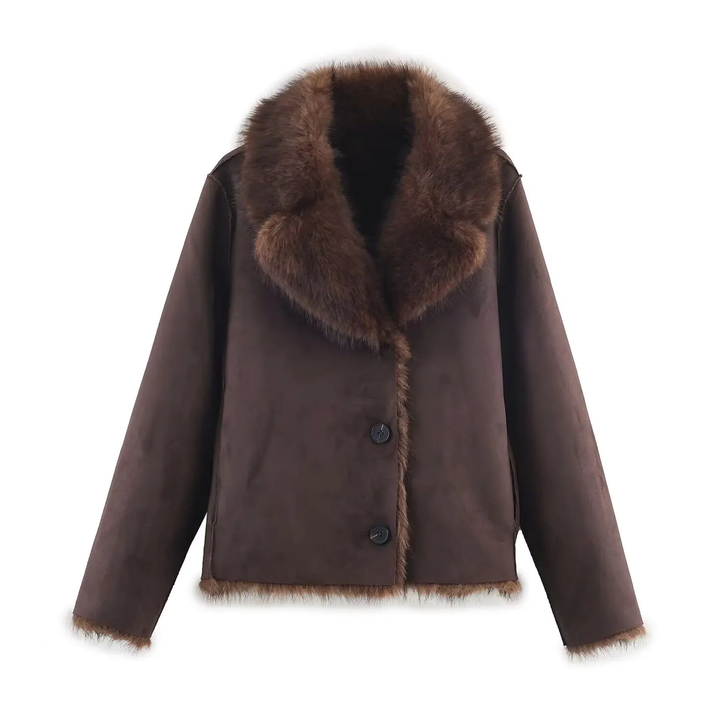 Women Winter Fur Jacket | Long Sleeves | Double-Sided | Thick | Warm Coat | Reversible Jacket
