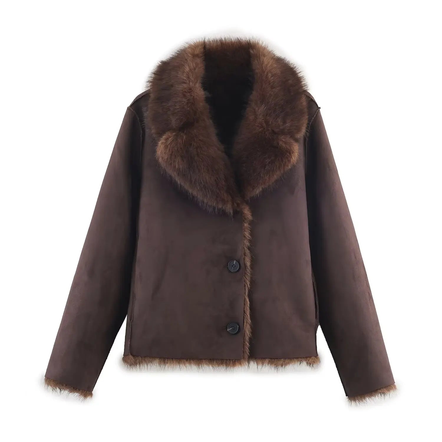 Women Winter Fur Jacket | Long Sleeves | Double-Sided | Thick | Warm Coat | Reversible Jacket