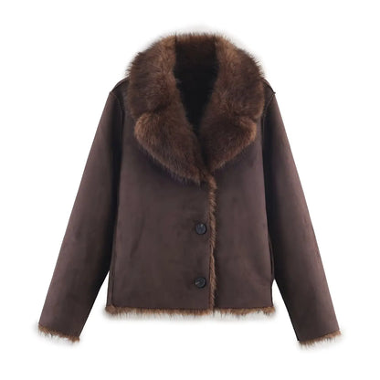 Women Winter Fur Jacket | Long Sleeves | Double-Sided | Thick | Warm Coat | Reversible Jacket