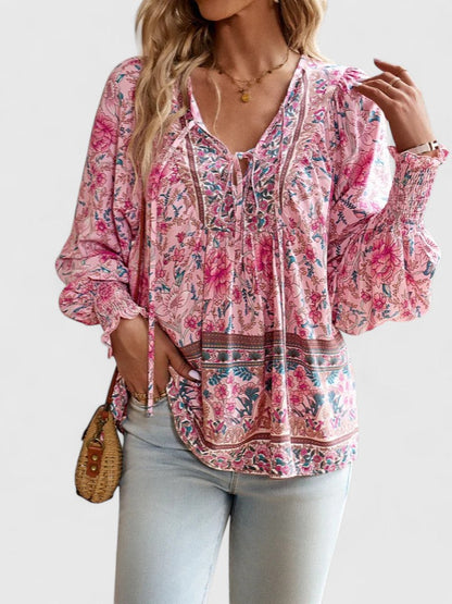 Sienna | Women's Floral Boho Blouse V-Neck Puff Sleeve Top