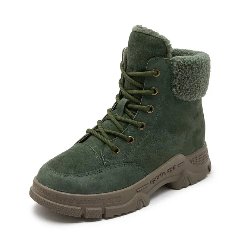 Women Genuine Leather Snow Boots | Winter Shoes | Non-Slip Ankle Boots green