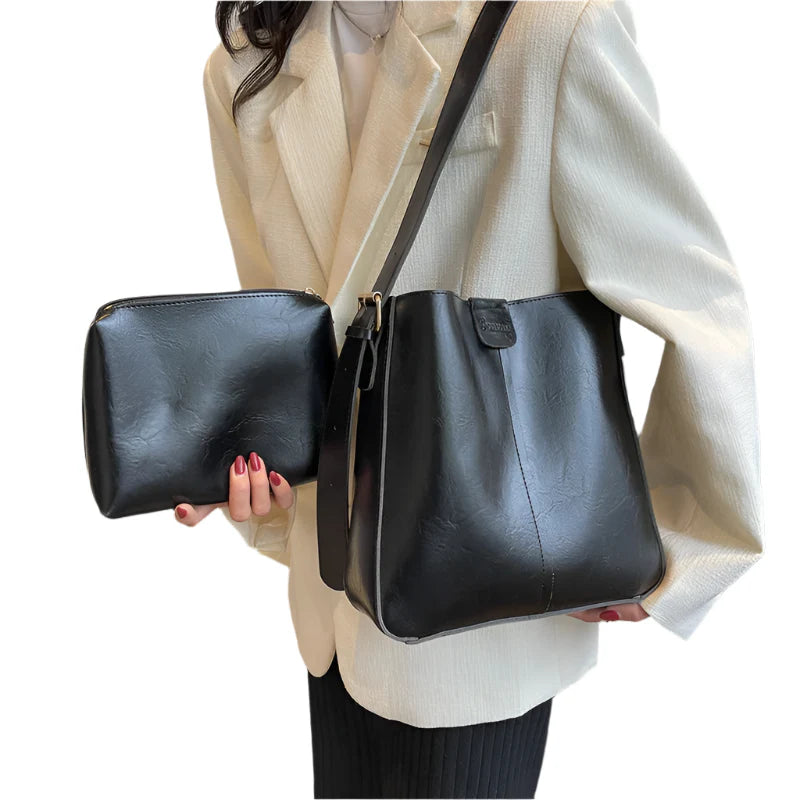 Women Retro Shoulder Tote Bag | Leather Crossbody Bag | Large Capacity Black