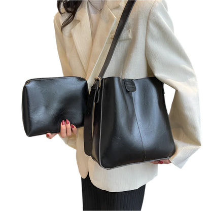 Women Retro Shoulder Tote Bag | Leather Crossbody Bag | Large Capacity Black
