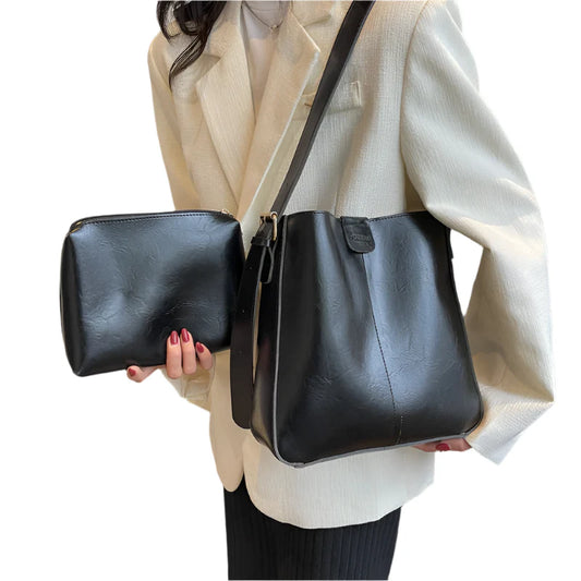 Women Retro Shoulder Tote Bag | Leather Crossbody Bag | Large Capacity Black
