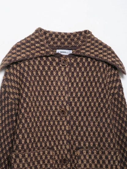 Women Oversized Knitted Jacket | Large Collar | Street Style | Geometric Pattern