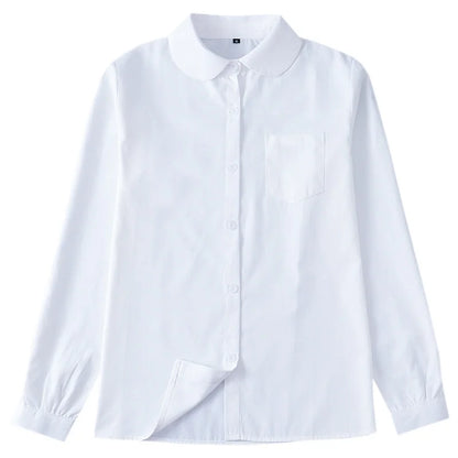 Women Long Sleeve Blouse Shirt | Formal Turn-down Collar Minimalist Top White