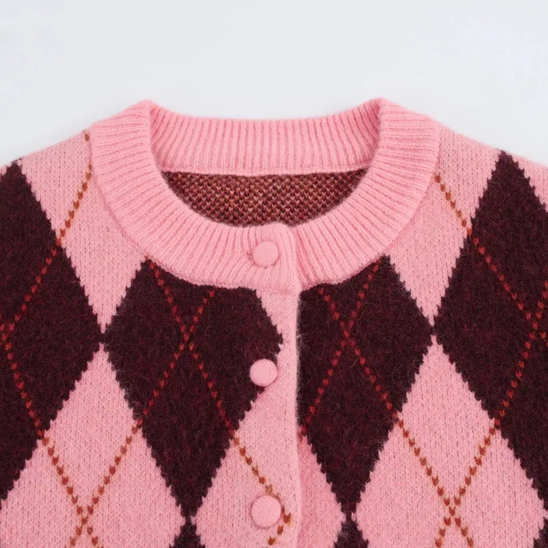 Women Argyle Cardigan | Casual | Knitted | Elegant Sweater | Long Sleeve | Knitwear
