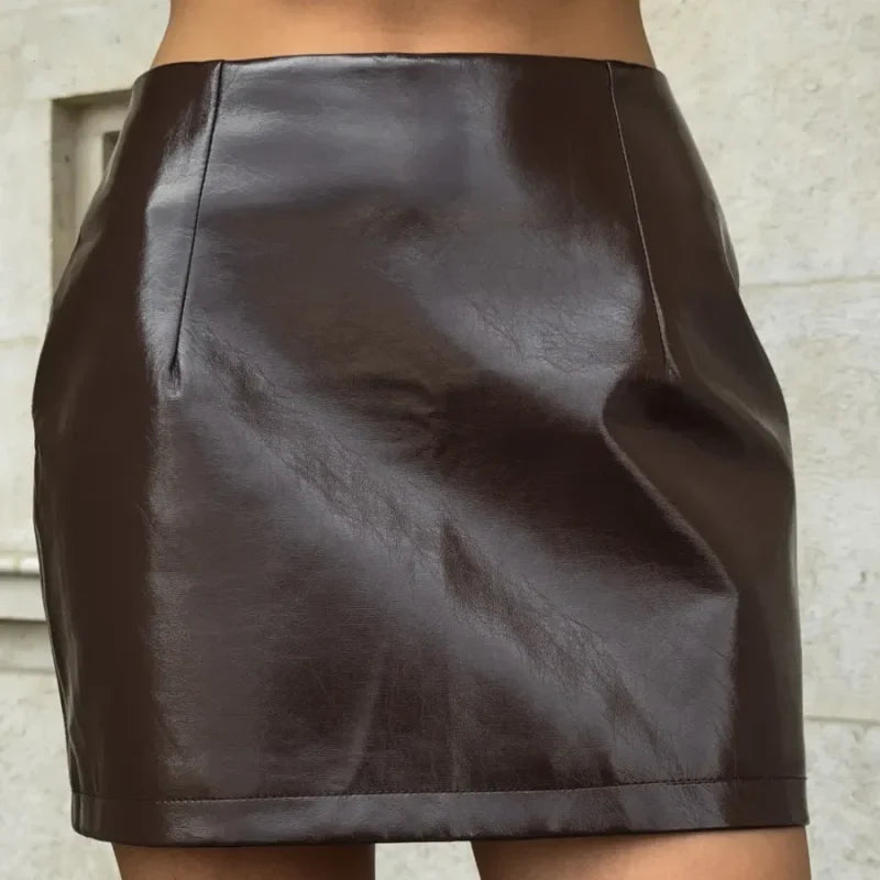 Women Vintage Leather Jacket | Skirt | Set | Vintage Short Leather Skirt Brown Skirt