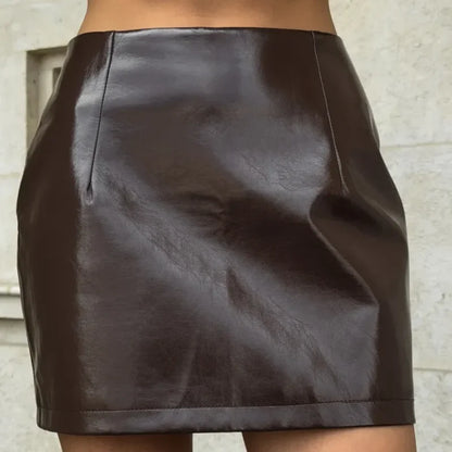 Women Vintage Leather Jacket | Skirt | Set | Vintage Short Leather Skirt Brown Skirt