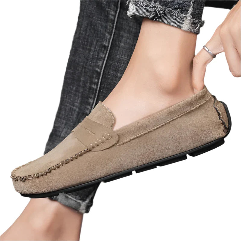 Men's Leather Suede Slip-ons | Casual Loafers | Moccasins Khaki