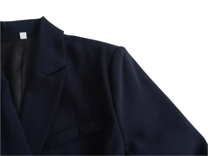 Women Navy Blue Double Breasted Blazer