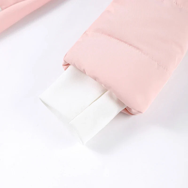 Women Pink Ski Wear Jumpsuit | Long Sleeve | Hoodie | Wide Leg Jumpsuit | Winter | Thick | Warm