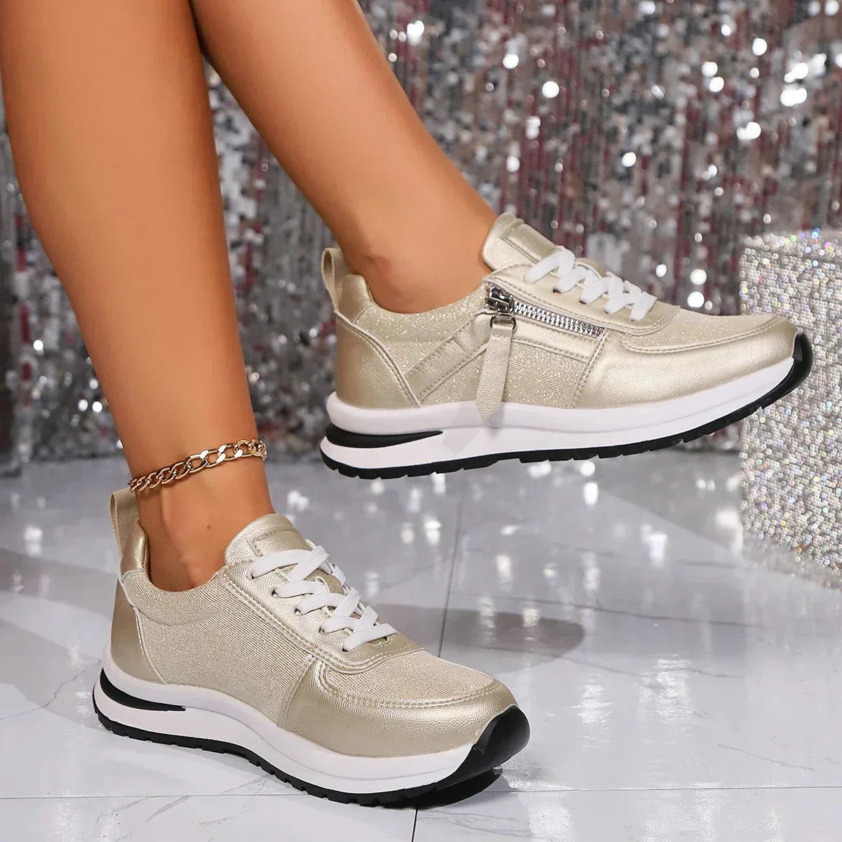 Nova | Women's Lace-Up Zip Sneakers with Platform Sole