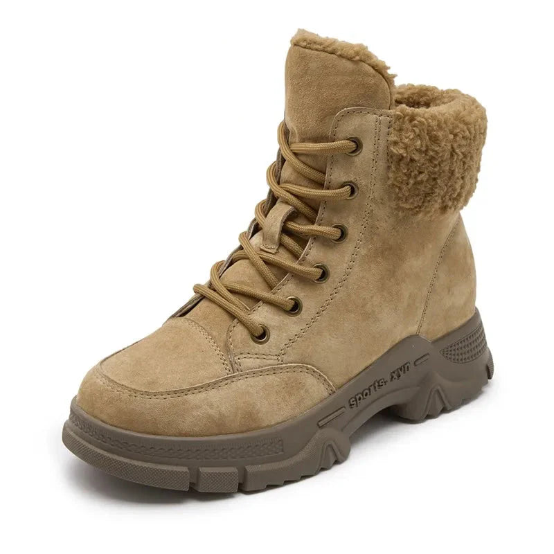Women Genuine Leather Snow Boots | Winter Shoes | Non-Slip Ankle Boots brown