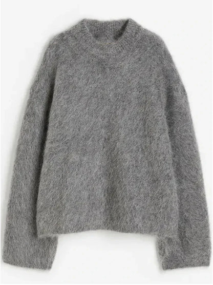 Women Casual Fuzzy Sweater | Pullover | Loose Knitted Sweater | Vintage Streetwear | Long Sleeve | Warm