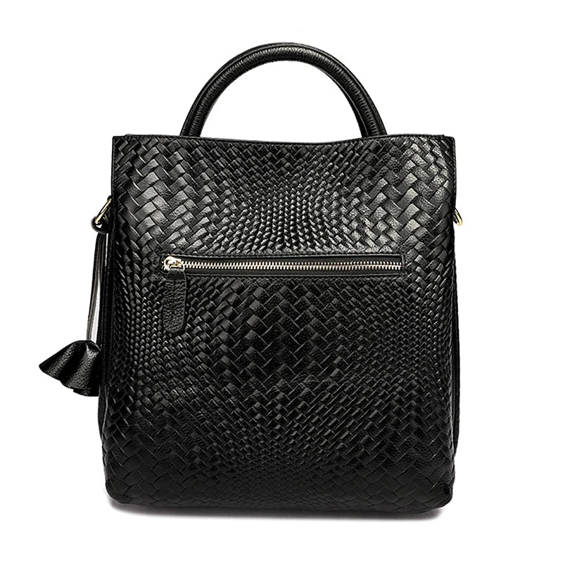 Women Large Capacity Leather Bag | Women Office Bag | Woven Texture Bucket Bag