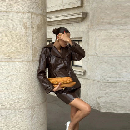 Women Vintage Leather Jacket | Skirt | Set | Vintage Short Leather Skirt