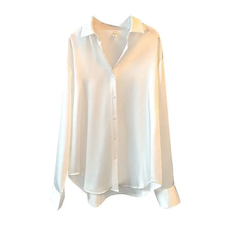 Women Satin Blouse | Long Sleeve Button-Down | Casual Office Silk Shirt