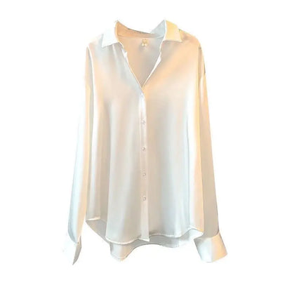 Women Satin Blouse | Long Sleeve Button-Down | Casual Office Silk Shirt