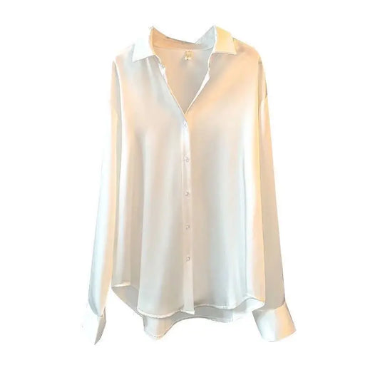 Women Satin Blouse | Long Sleeve Button-Down | Casual Office Silk Shirt