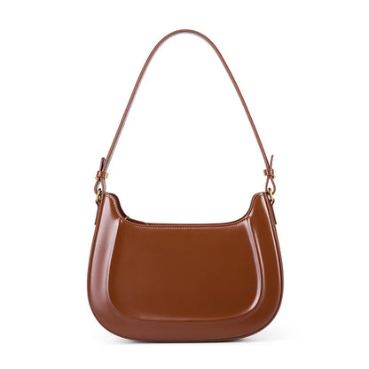Women Minimalistic Leather Underarm Bag | Shoulder Bag | Saddle Bag Coffee