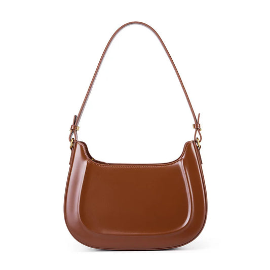 Women Minimalistic Leather Underarm Bag | Shoulder Bag | Saddle Bag Coffee