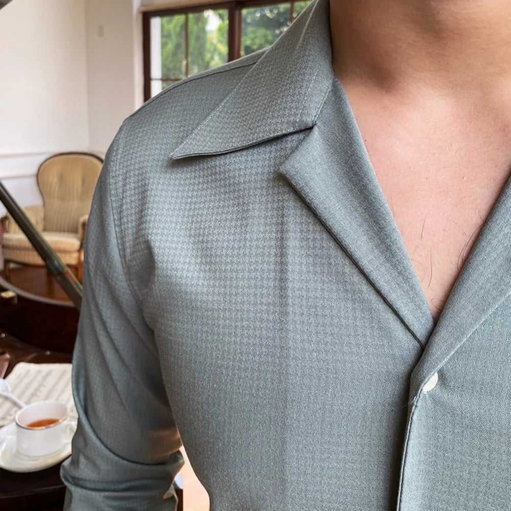 Men Summer Wrinkle Resistant Shirt | Cuban Collar Shirt | Business Shirt | Tuxedo Shirt