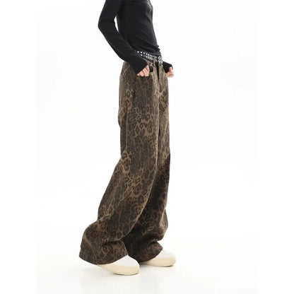 Women Leopard Jeans | Cheetah Jeans | Wide Leg Denim Pants | Cheetah Pants