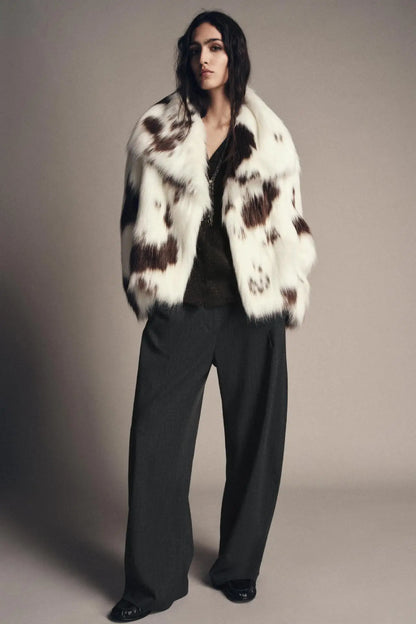 Women Animal Print Plush Coat | Loose | Warm | Thick Fur Jacket