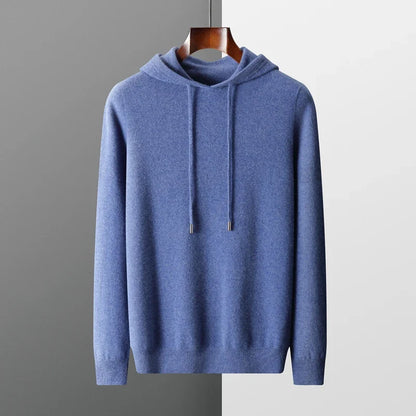 Men Merino Wool Hoodie | Casual Knitted Pullover Sweater | Hooded Collar