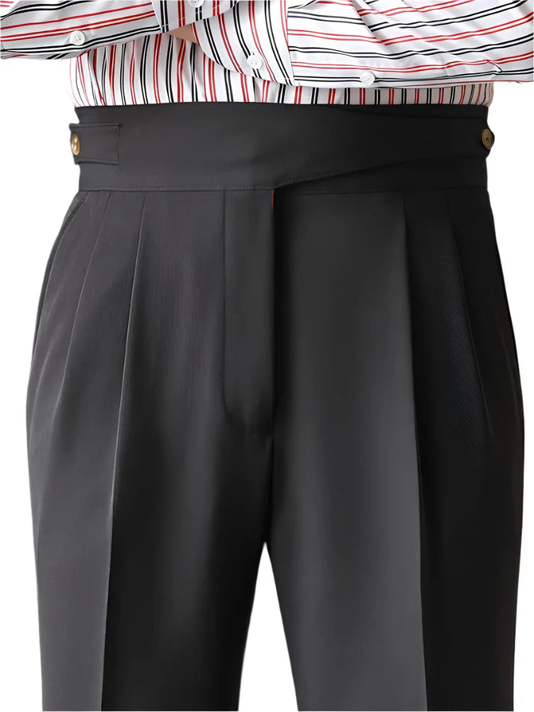 Men Naples Trousers | Belt-up High Waist Slim Pants | Business Casual Straight Pants Black