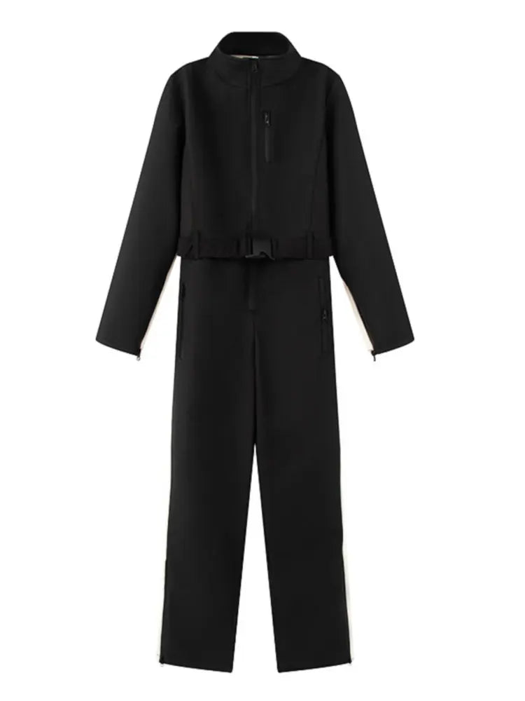 Women Warm Ski Suit | Ski Bodysuit | Long Sleeve | Waterproof | Windproof | Slim Skiing Jumpsuit Black & White