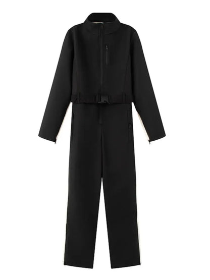 Women Warm Ski Suit | Ski Bodysuit | Long Sleeve | Waterproof | Windproof | Slim Skiing Jumpsuit Black & White