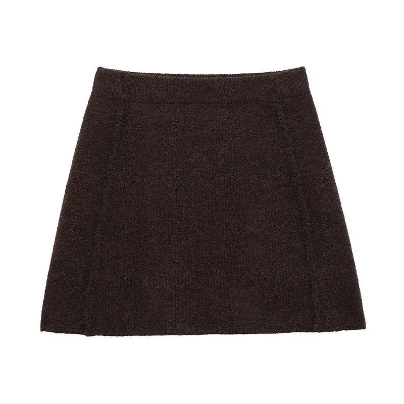 Women Sweater Top and Skirt Set | Flare Sleeve Cardigan | Winter Skirt | Two Piece Set Brown Skirt