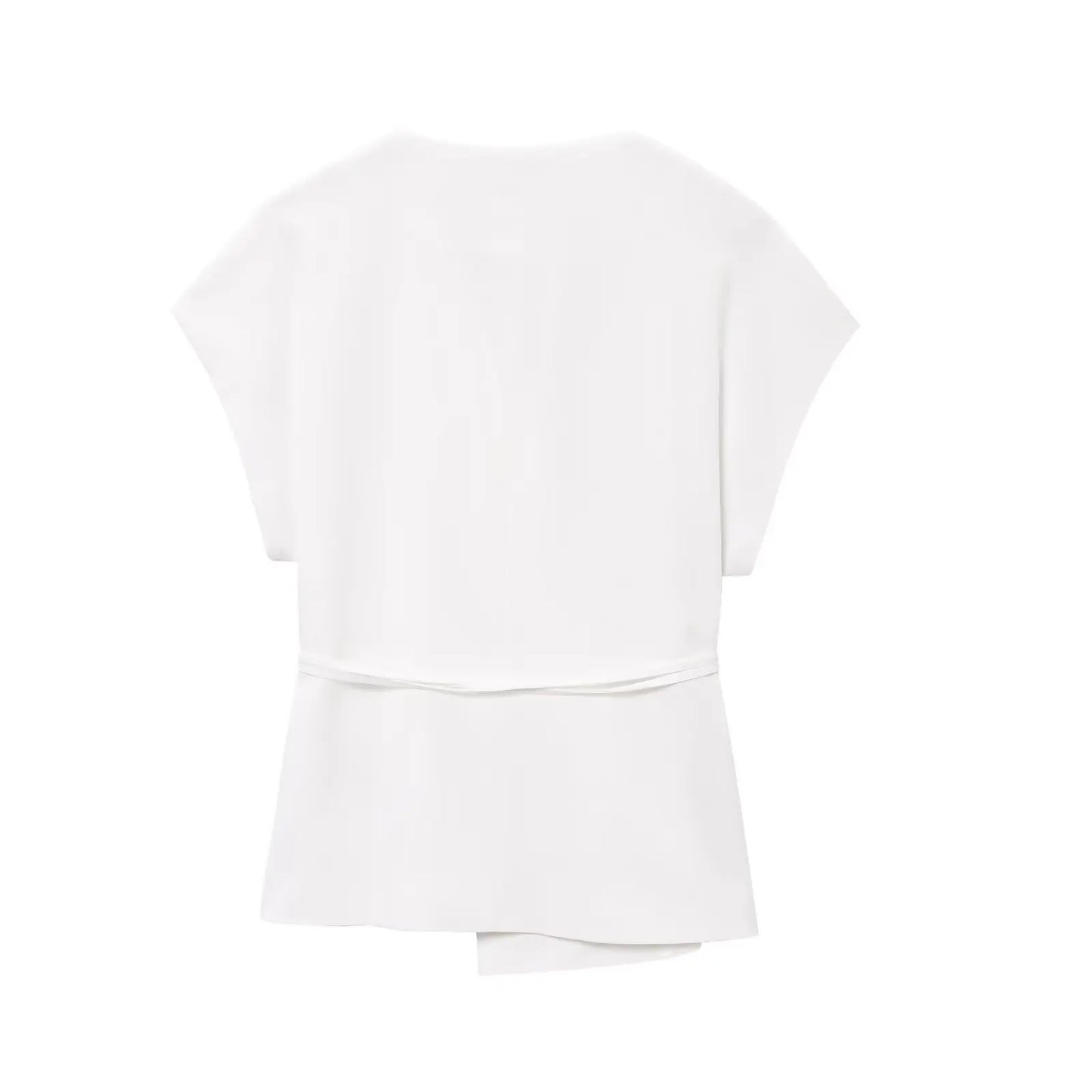 Women Sleeveless V-Neck Top With Belt Straight Pants Set | Top Trouser Suit | 2 Piece Set