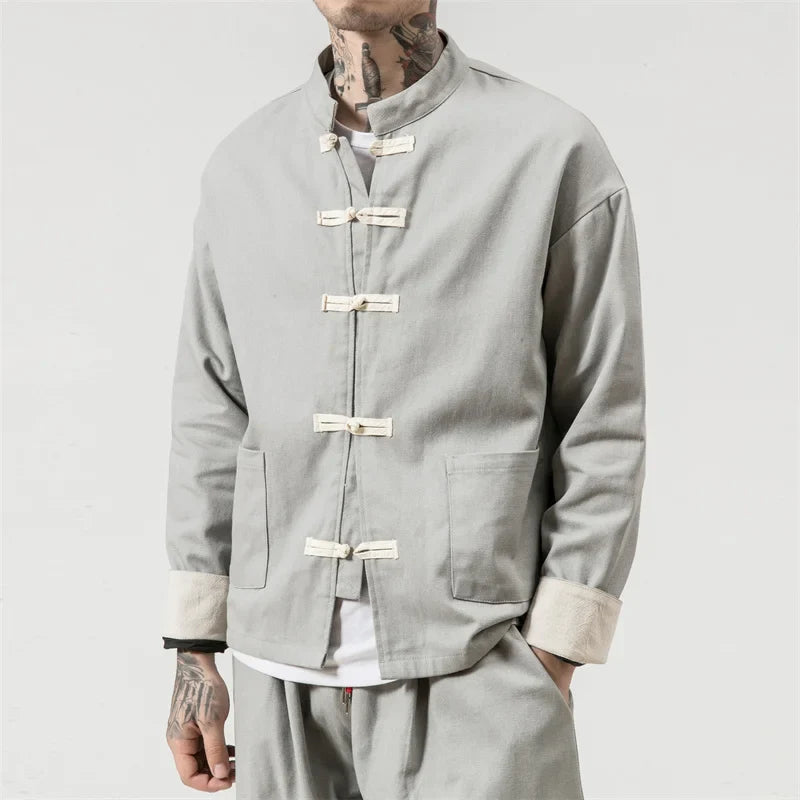 Men Tang Suit Jacket | Linen Top | Long Sleeve