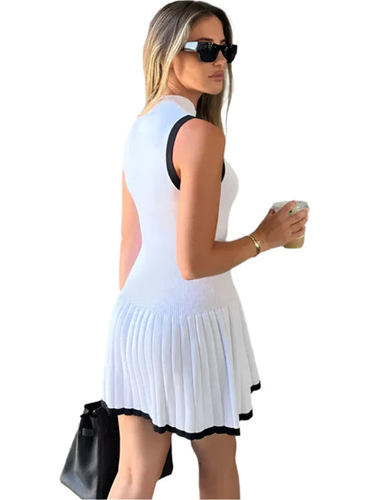 Women Knitted Sport Dress | Tennis Dress | Sleeveless High Waist Casual Sporty Dress