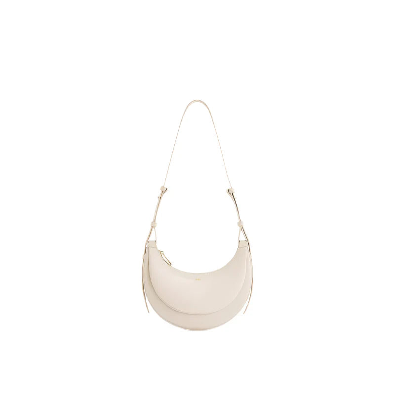 Women Leather Half Moon Crossbody Bag | Commuter Bag | Underarm Bag white