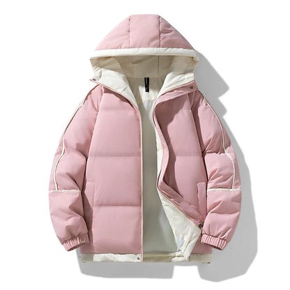 Unisex Thick Hooded Puffer Jacket | Windbreaker Jacket | Warm Parka Winter Jacket Pink