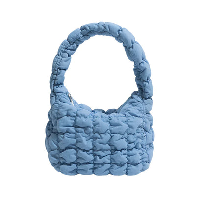 Women Small Puffer Bag | Fluffy Quilted Padding Handbag Blue