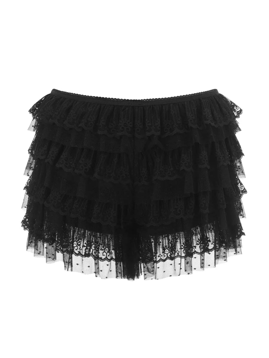 Women Mesh Lace Bloomer Shorts | Y2k | Layered Ruffle Frilly Shorts | Party | Clubwear