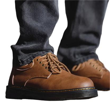 Men British Genuine Leather Ankle Boots | Low Top Safety Shoes