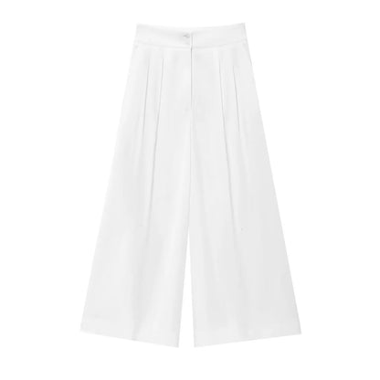 Women Sleeveless V-Neck Top With Belt Straight Pants Set | Top Trouser Suit | 2 Piece Set White Bottom